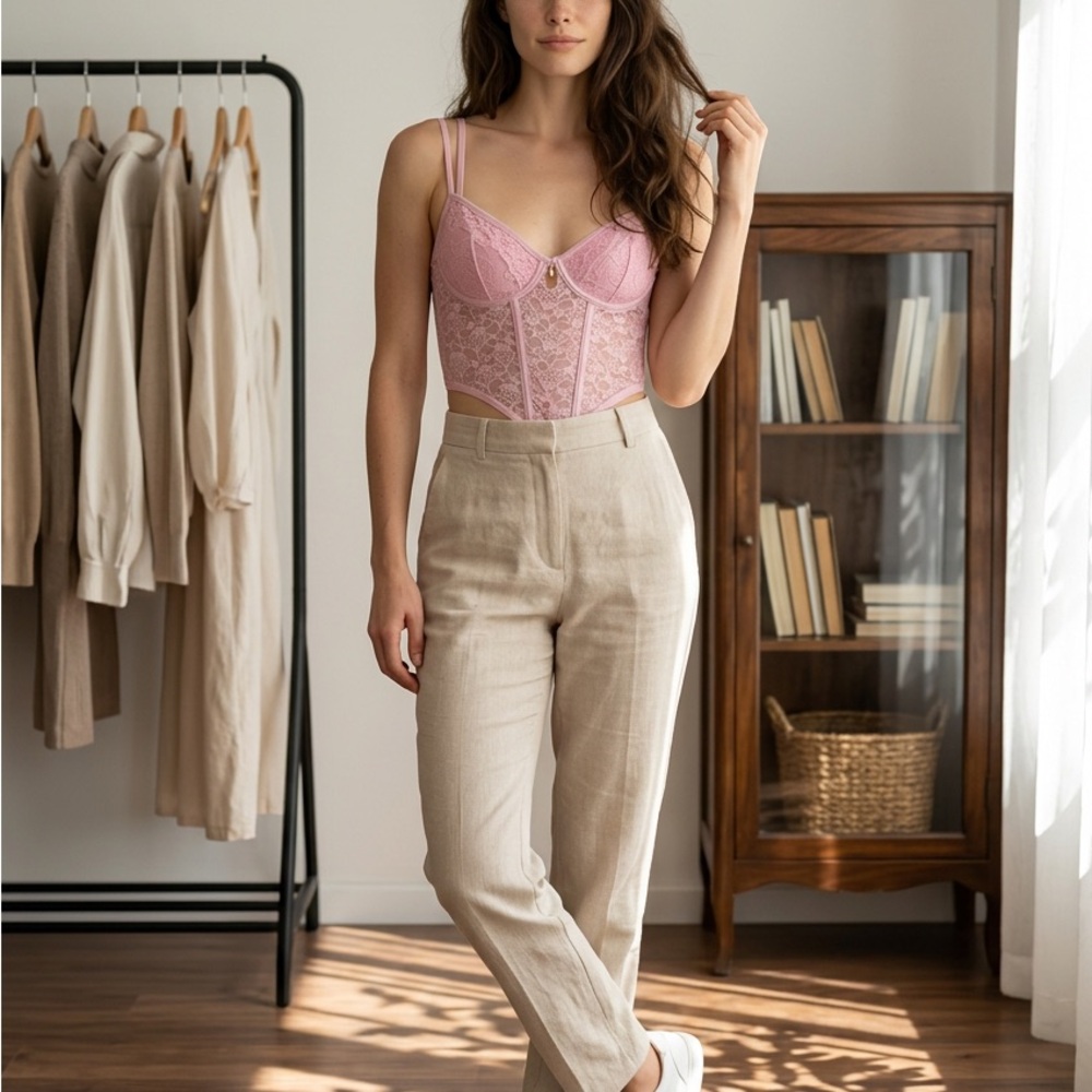 Pink Lace Bustier corset top  with Strappy Back urban outfitters